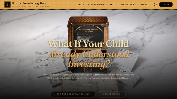 Black Investing Box home page on desktop