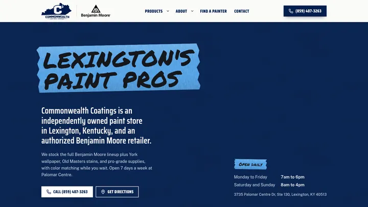 Commonwealth Coatings home page on desktop