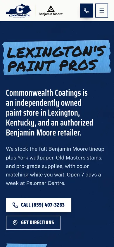 Commonwealth Coatings home page on a phone