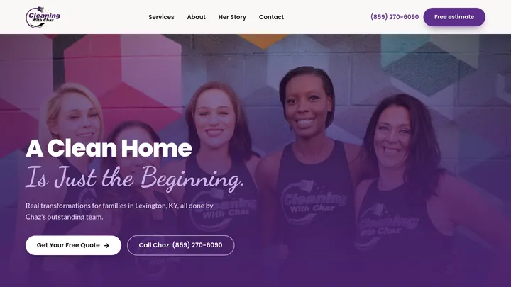 Cleaning with Chaz home page on desktop
