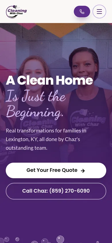 Cleaning with Chaz home page on a phone