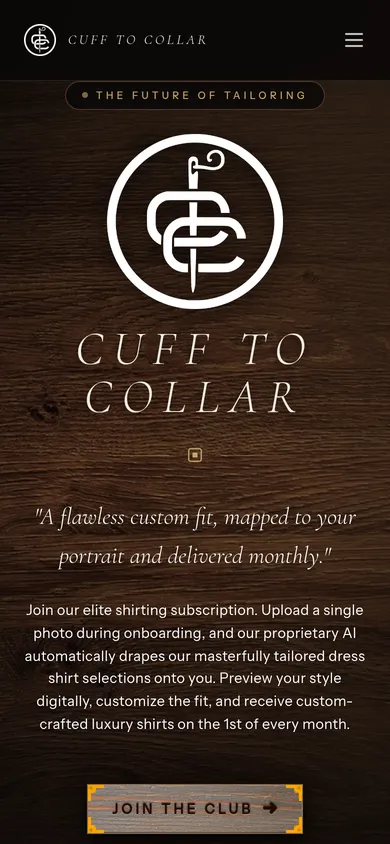 Cuff to Collar home page on a phone